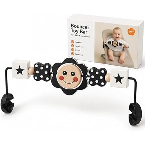 Baby Bouncer Toy Bar– Compatible with Baby Bjorn Bouncer, Wooden BabyBouncer Toy Bar, Rotatable Seat Attachment Toys for Babies