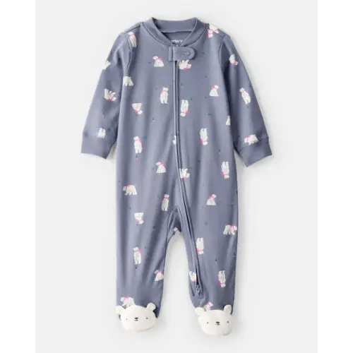 Baby Girl Polar Bear Print 100% Cotton Snug Fit Sleep & Play Pajamas - Grey | Carter's