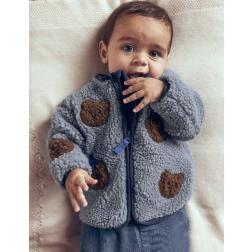 Cosy Borg Jacket - Blue Bear Applique | Boden USA