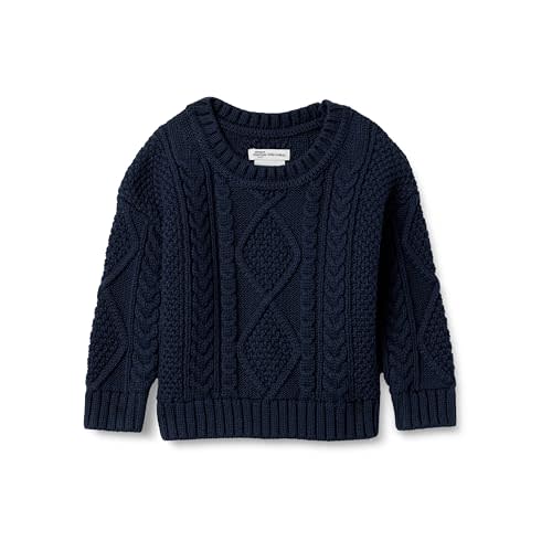 Amazon Essentials x Sofia Grainge Babies, Toddlers and Boys' Cotton Cable Design Crewneck Sweater with Ribbing