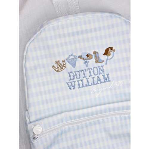 Western Cowboy Gingham Backpack Travel Set: Personalized Nylon Kids Backpack