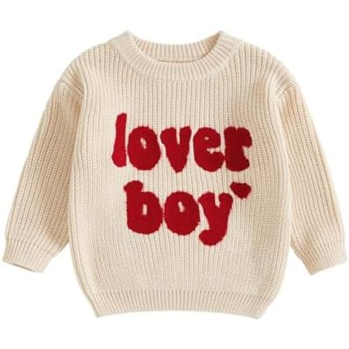 Toddler Baby Boy Valentines Clothes Lover Boy Embroidery Sweater Long Sleeve Oversized Knit Pullover Sweatshirt