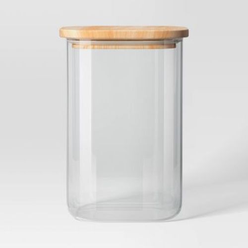 71oz Glass Square Food Storage Canister with Wood Lid - Threshold™: Glass Pantry Storage Jar, Dishwasher-Safe