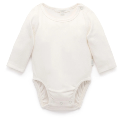 White Long Sleeve Ribbed Bodysuit - Baby Bodysuits - Purebaby - Purebaby