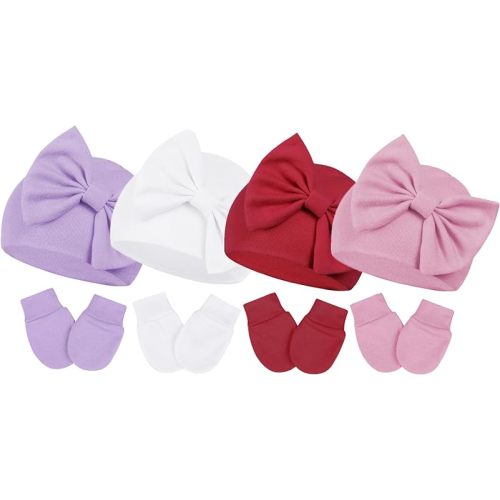 Century Star Newborn Girls Hats Baby Hat and Mitten Set Big Bow Knit Infant Headbands Winter Baby Hat for Girls