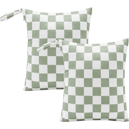 Ohocut Sage Green Checkered Waterproof Wet Dy Diaper Bag for Baby Essentials, Travel, Swimsuit, Beach Bag Accessories, Aesthetic Trendy Cute Toddler Baby Cloth Bag Pouch, Pack of 2