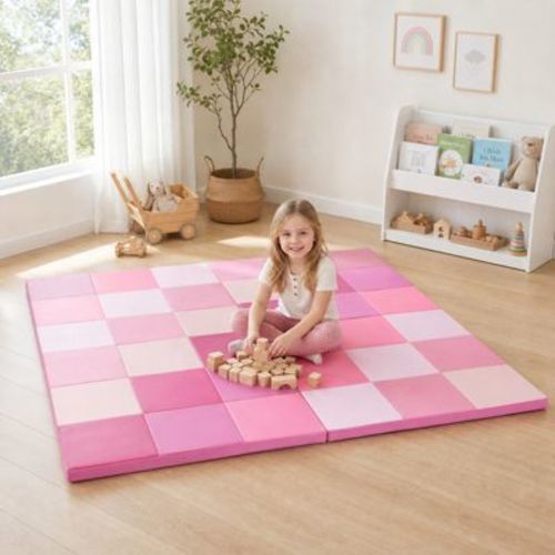 58 Inch Foldable Baby Play Mat Thick Foam Floor Mat for Tummy Time, Pink