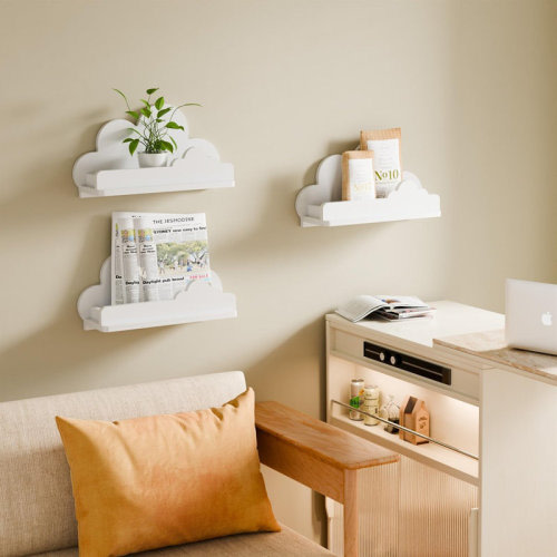 Latitude Run® Set Of 3 – White Cloud Floating Bookshelves & Display Shelves For Toys, Plants & Storage | Wayfair