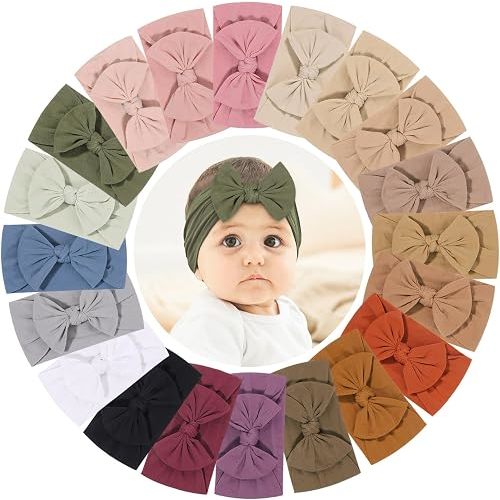 jollybows 20pcs Baby Nylon Headbands With Bow Elastic Hairband