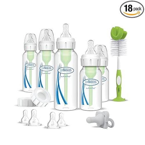 Dr. Brown's Anti-Colic Options+ Newborn Essentials Gift Set with 4oz and 8oz Baby Bottles, Baby Bottle Brush and HappyPaci