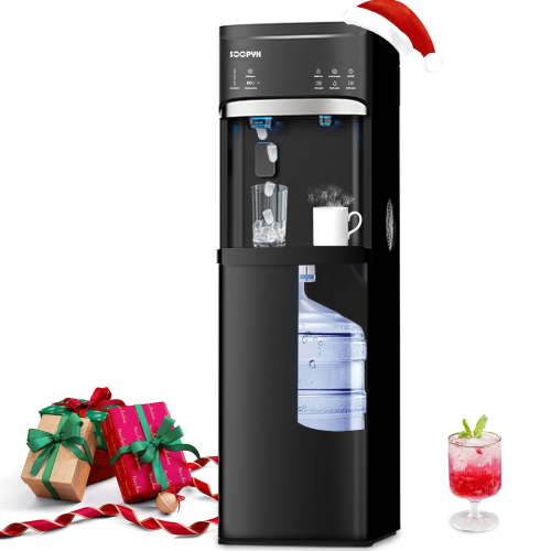 SOOPYK Bottom Load Water Dispenser with Built-In Ice Maker - 3-Temp (Cold/Hot/Room) | 22lbs/Day, Self-Clean, Child Lock | Fits 5 Gallon Bottles, Black