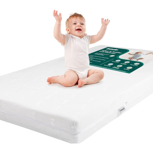 Babelio Breathable Crib Mattress, Dual-Sided, Memory Foam, Waterproof, Removable and Machine-Washable Cover, for Toddler and Baby 52" x 27.5"