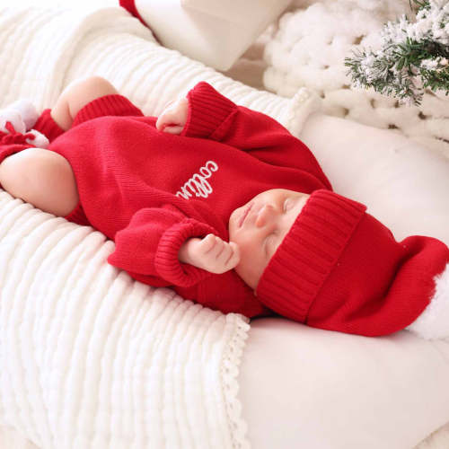 Knit Baby Pom Pom Beanie | Red