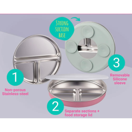 7.8" Stainless Steel Divided Plates with Suction Sleeve