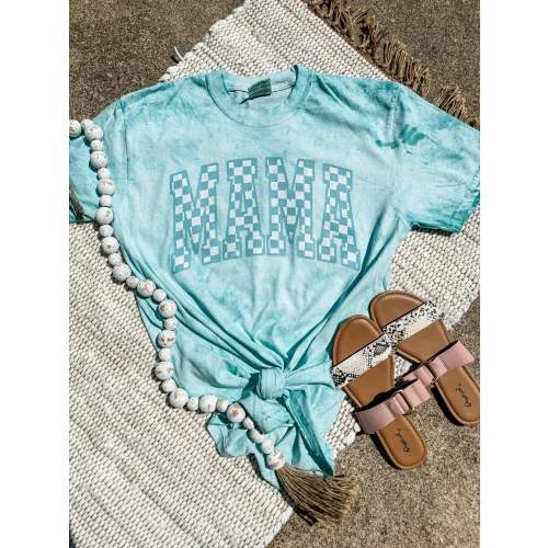 Teal Checkered Mama Sea Grass Colorblast Tee