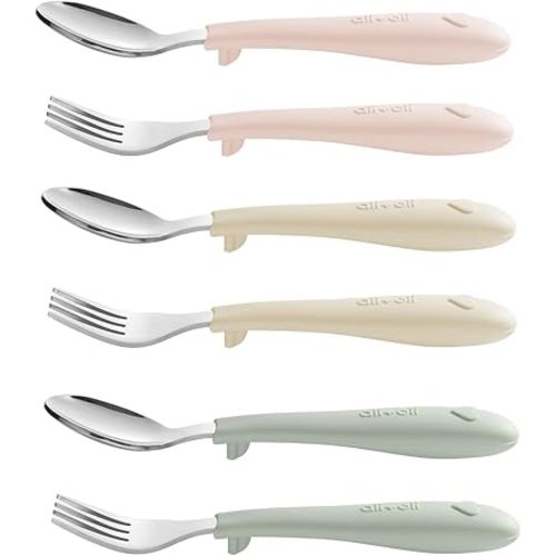 Ali+Oli Toddler Utensils Set (6 Pack) – Stainless Steel Kids Silverware with Soft Silicone Handles, BPA Free Baby Forks and Spoons, Durable Children Flatware Dishwasher Safe for Self Feeding (Hearts)