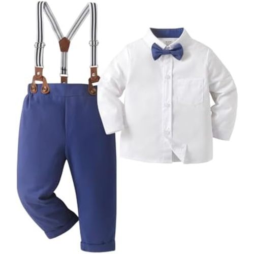 Boarnseorl Baby Boys Pants Sets, Infant Long Sleeve Shirt + Pants + Bow Tie + Suspenders Outfits