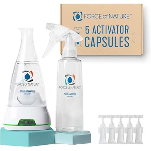 Force of Nature Multi-Purpose Cleaner, Disinfectant & Deodorizer Starter Kit - All Purpose Cleaning Spray with Reusable Bottle, 5 Refills - EPA Registered, Toxin-Free Cleaning Supplies