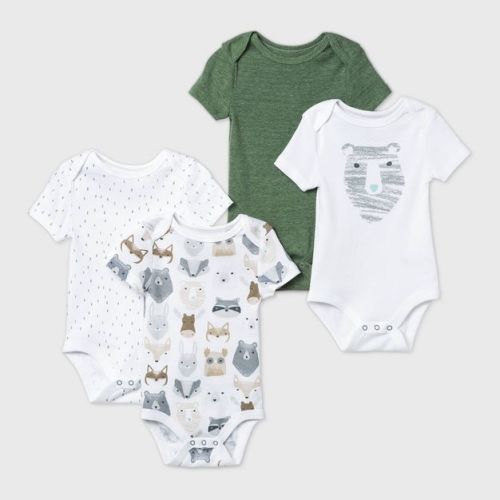 Baby Boys' 4pk Little Cub Short Sleeve Bodysuit - Cloud Island™ Olive Green/White