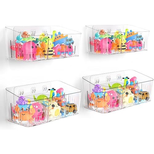 Bath Toy Storage 4 Packs, Large Bath Toy Holder - 3 Compartments, Quick-Dry