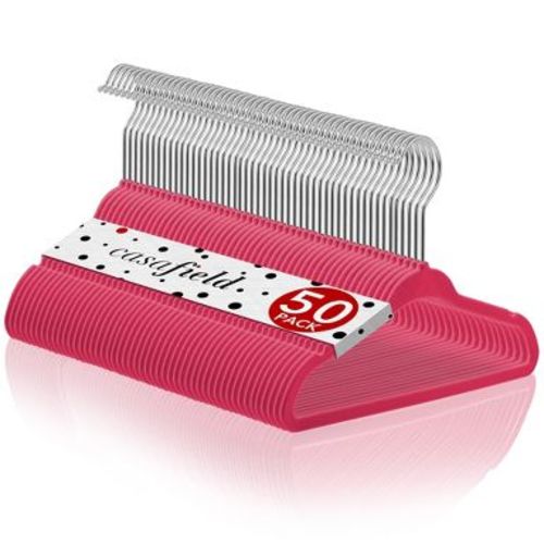 Casafield 11" Velvet Baby Hangers for Infant & Toddler Clothes, Pink - Set of 50