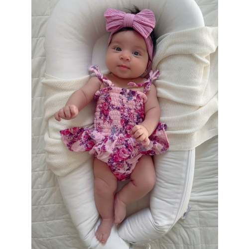 Muslin Smocked Bubble w/ Skirt, Violet Rose