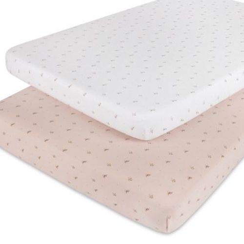 Aurora Classics Fitted Sheet Set - 2 pk - 100% Jersey Knit Cotton - Floral Printed