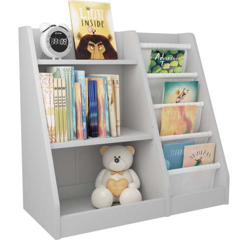 Hironpal Small 3 Tier Kids Bookshelf with 4 Layer Sling Adjustable Book Display Shelf for Nursery Playroom Kids Baby Bedroom
