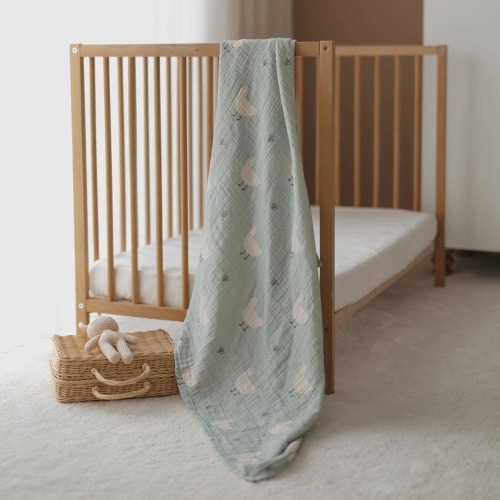 Minty Duck Organic Muslin Swaddle Blanket for Baby – Soft GOTS Certified Cotton Wrap, Gender Neutral Nursery Gift Idea
