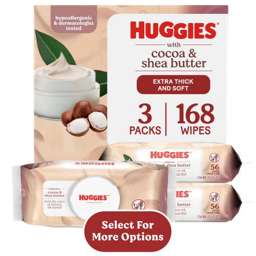 Huggies Sensitive Skincare Baby Wipes with Cocoa & Shea Butter, Unscented, 3 Packs