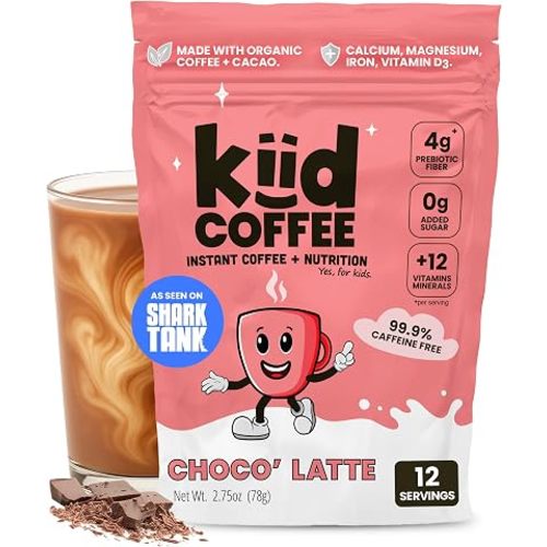Kiid Organic Decaf Coffee for Kids, 12+ Vitamins (Chocolate, 12 Servings)