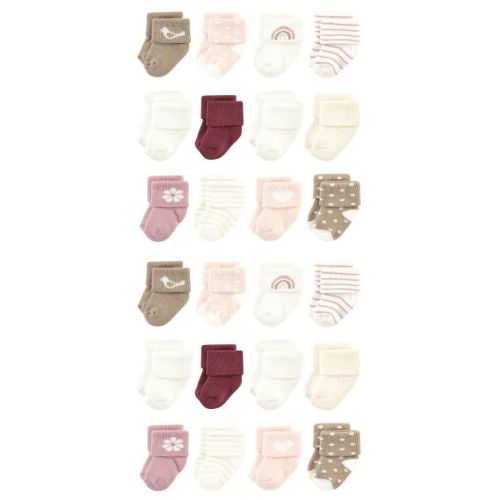 Hudson Baby Cotton Rich Baby Terry Socks 24-Pack, Blush Heart, 0-6 Months