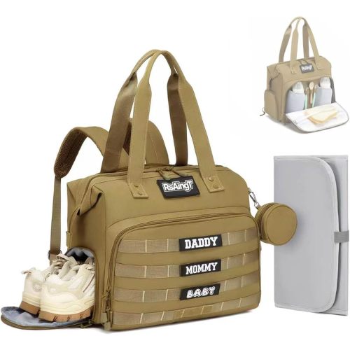 Diaper Bag Backpack for Dad, Large Utility Baby Changing Bag with Insulated Bottle Holders(Kahaki)