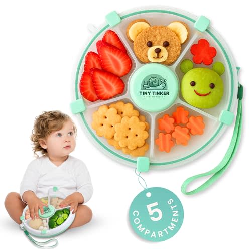 Snack Container for Toddlers with Lid, 5-Compartment BPA-Free Toddler Snack Spinner – Non Toxic, Leak-Proof, Easy Open, Dishwasher Safe Travel Snack Box for Toddlers (Mint Green)