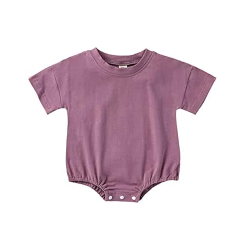 Merqwadd Baby Boy Girl Bubble Romper Infant Oversize Plain Crewneck T-Shirt Bodysuit Tops