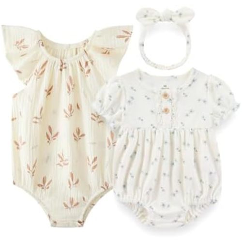 BIGBIGKISS Baby Girl Bodysuit and Headband Outfit Cotton Ruffle Sleeveless Baby Clothes