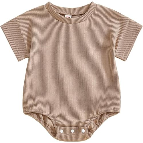 Merqwadd Baby Summer Bubble Romper Infant Boy Girl Short Sleeve Onesie Oversize Cotton T-shirt Bodysuit Top