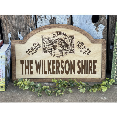 Custom Shire Sign – Personalized Family Name Wood Engraved Gift | Fantasy-Inspired Home Decor