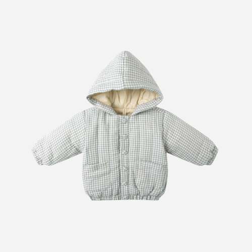 Hooded Woven Jacket - Blue Gingham