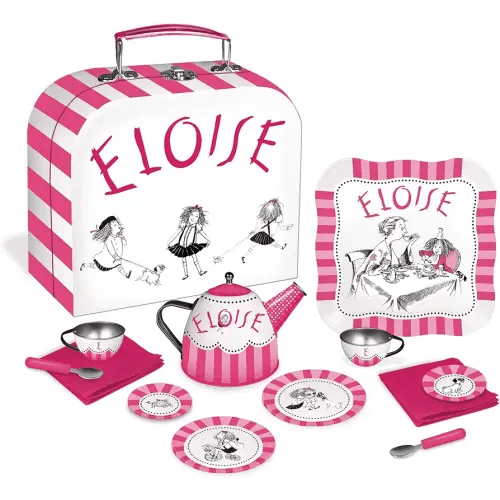 YOTTOY Eloise Collection | 12-Piece Kids Tin Tea Set Toy with Illustrations & Sturdy Carrying Case