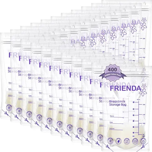 Newwiee 400 Count Breastmilk Storage Bags 7 oz Leak Proof Double Zipper Seal Breast Milk Storing Bags Self Standing Breast Milk Storage Containers for Breastfeeding Refrigerator or Freezer