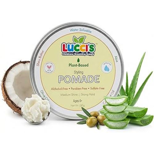 LUCCI’S CHILDRENS GROOMING SUPPLY Baby Hair Gel – 5oz Plant-Based Styling Hair Pomade for Infants – No Parabens or Sulphates – Medium Shine and Strong Hold Hair Paste for Kids