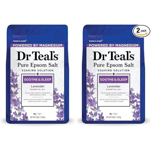 Dr Teal's Epsom Salt, Lavender, 3lbs, Pack of 2 | Soothe & Sleep | Soaking Solution