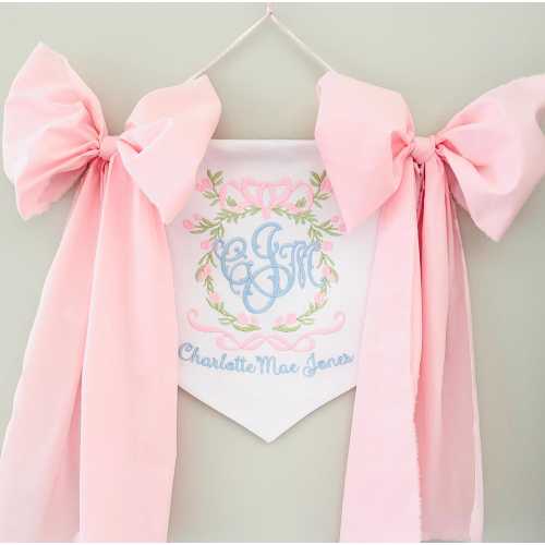 Floral Girls Baby Banner: Girl Hospital Door Hanger, Newborn Announcement Pendant, Personalized Bespoke Banner