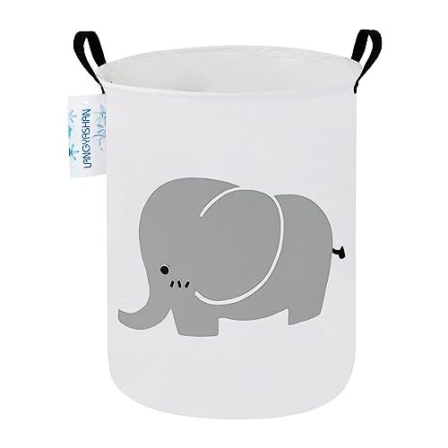 LANGYASHAN Laundry Basket Canvas Fabric Collapsible Organizer Basket for Storage Bin Toy Bins Gift Baskets Bedroom Clothes Children Nursery Hamper (Elephant)