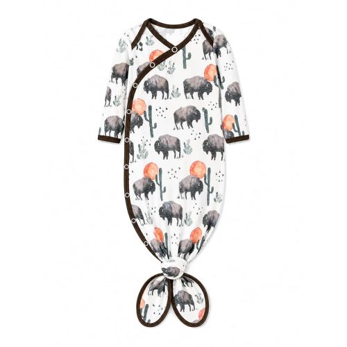 Copper Pearl Baby Gown - Knotted Newborn Sleepers for Baby Boy and Girl, Soft Stretchy Long Sleeve Infant Gowns with Bottom Tie and Hand Mittens, Perfect Hospital Coming Home Outfit (Bison)