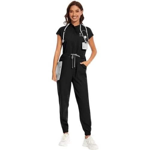 niaahinn Scrubs for Women Set Comfortable Jumpsuit Women's Medical Scrub Soft Stretch Jogger Scrub Set