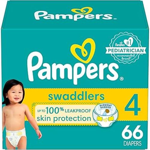 Pampers Diapers Size 4 - Swaddlers Disposable Baby Diapers, 66 Count, Super Pack ( Packaging may vary )