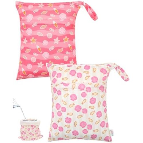 ALVA ALVABABY 2pcs Waterproof Wet Dry Bags,Reusable with Two Zippered Pockets,Baby Cloth Diaper,Travel,Beach,Pool,Daycare,Soiled Baby Items,Yoga Gym Bag,Swimsuits or Wet Clothes