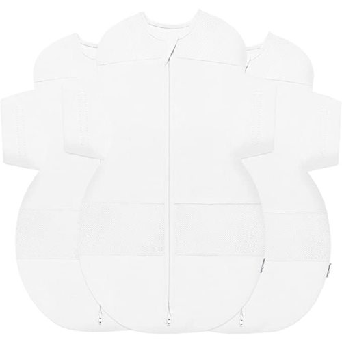 Happiest Baby SNOO Sleep Sack - 100% Organic Cotton Baby Swaddle Blanket - Doctor Designed Promotes Healthy Hip Development - 3-Pack Bundle (White, S, M, L)